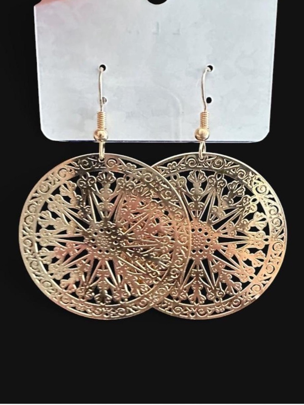 Gold Filigree Circle Drop Earrings - Elegant Women Jewelry